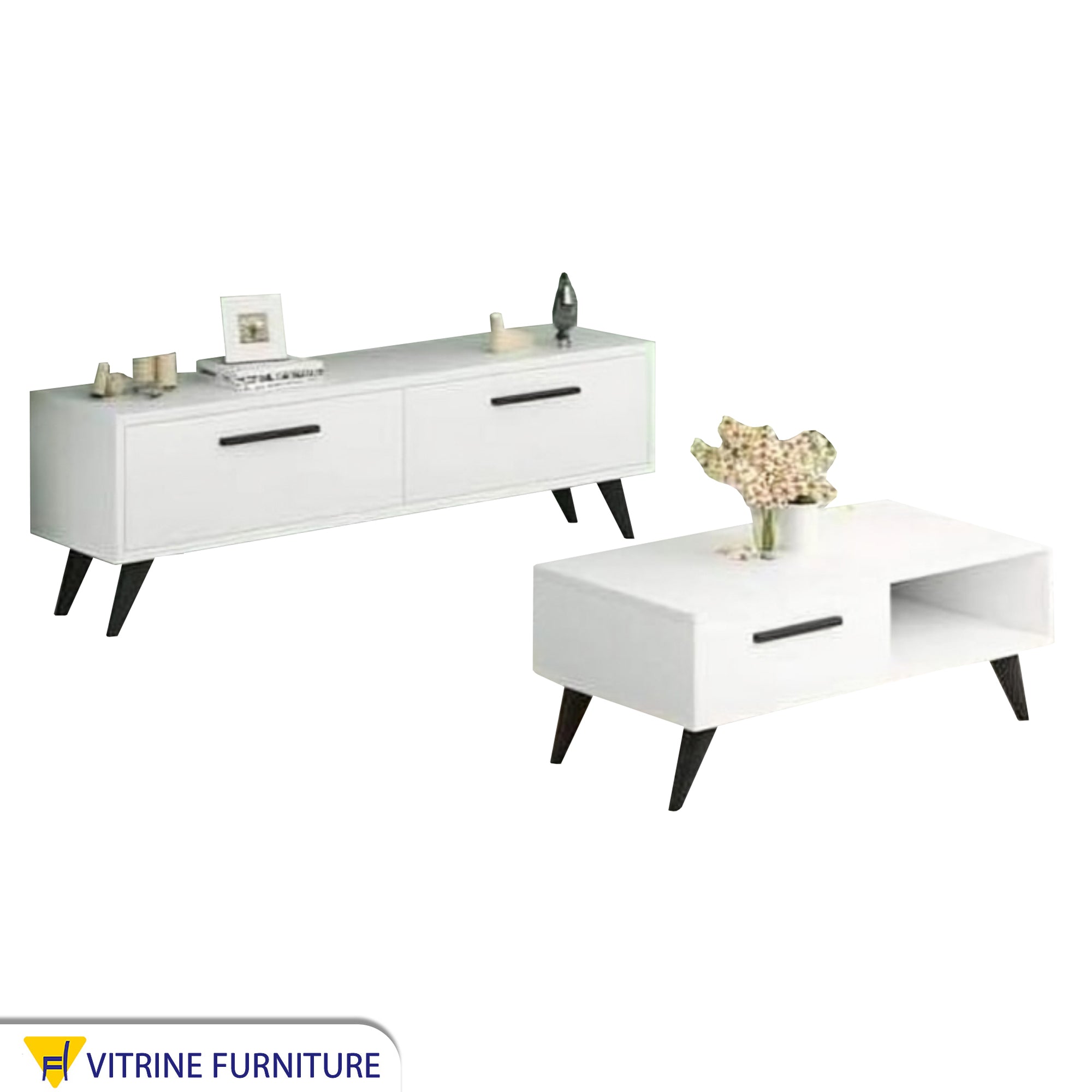 TV cabinet with white coffee table