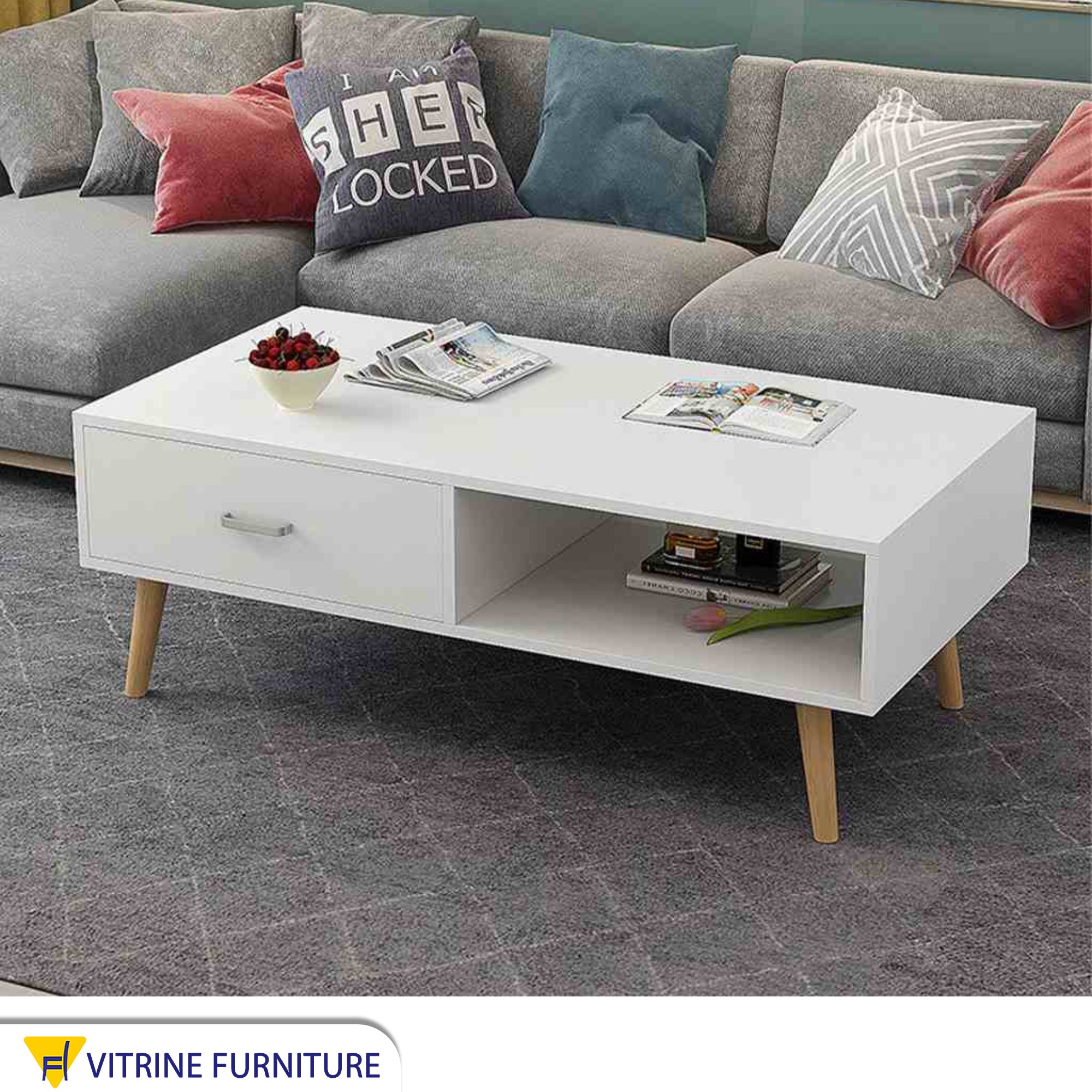 Coffee table with drawer and open space