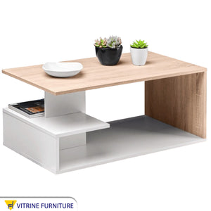 Letter C center table in white and beige wood