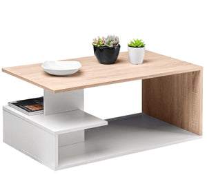 Letter C center table in white and beige wood