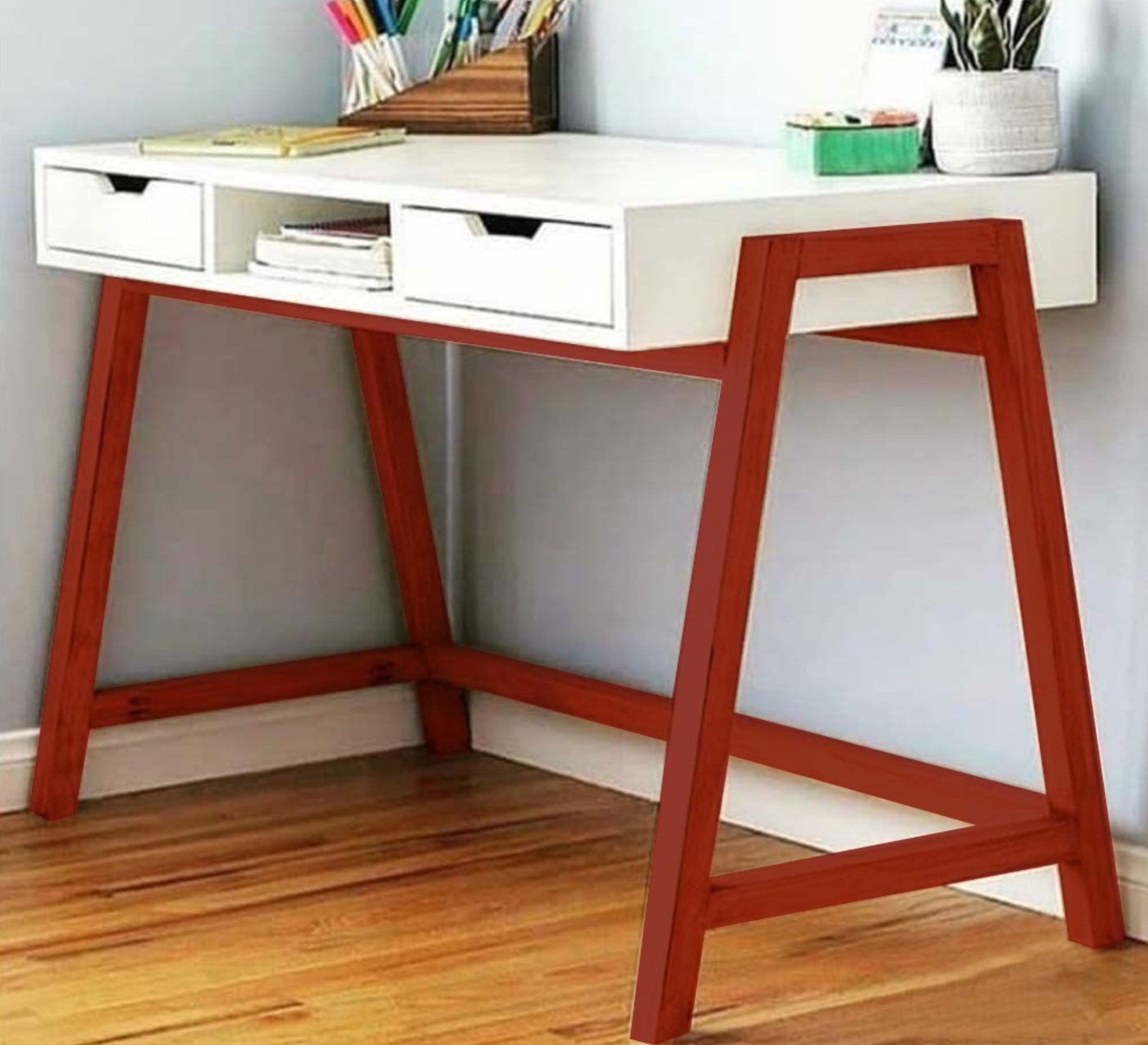 White and orange study desk