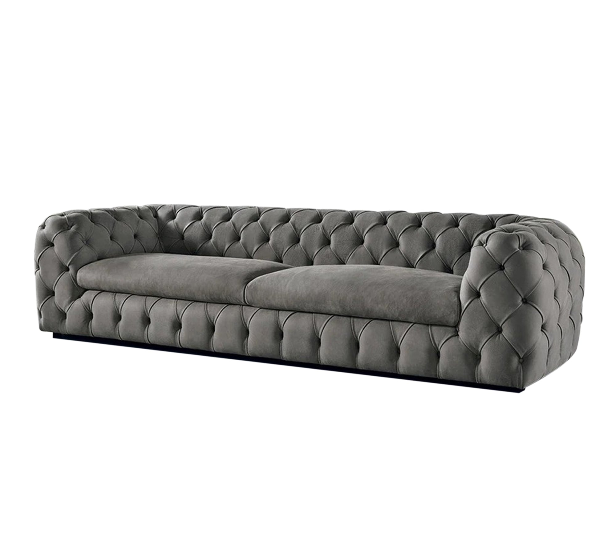 Grey sofa with caputin beads