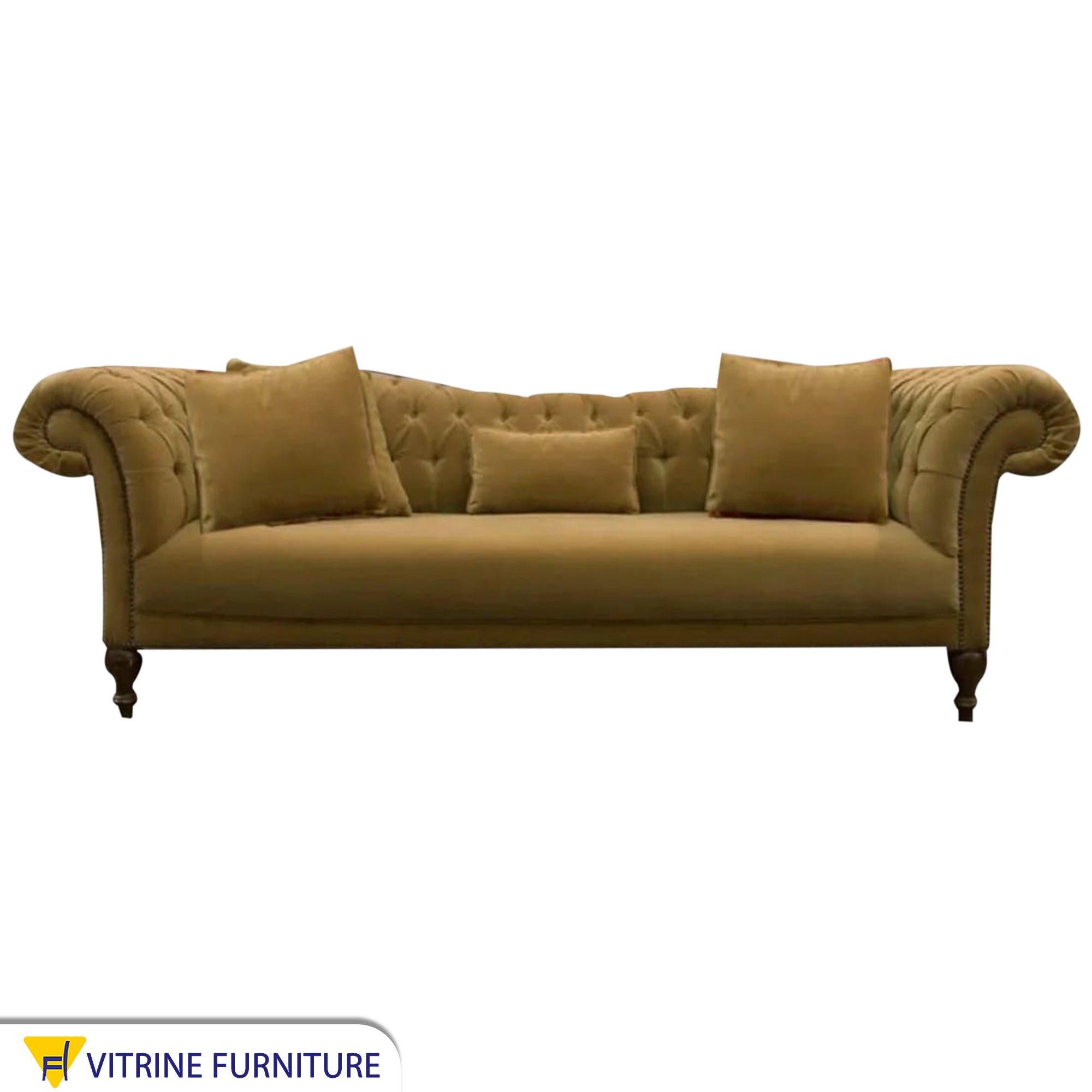 A sofa with twisted cylindrical armrests