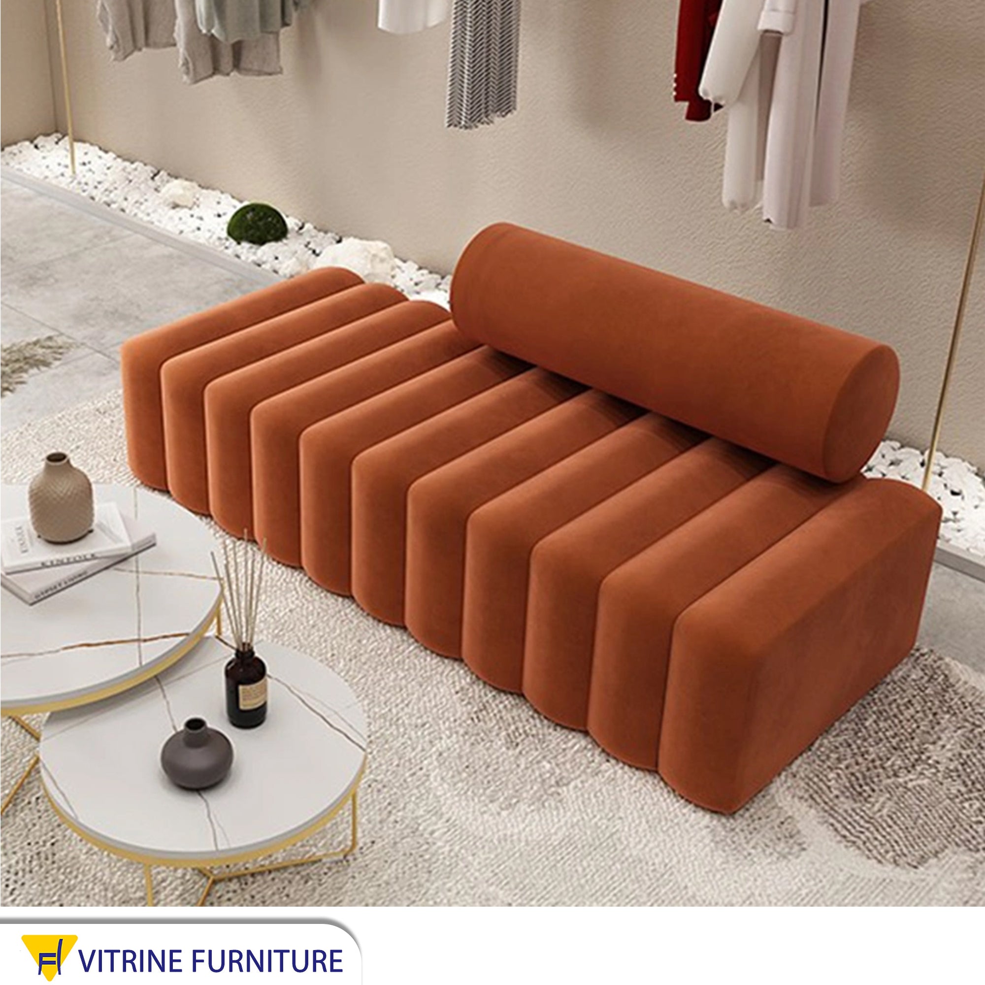 Chaise longue sofa with ribbed upholstery