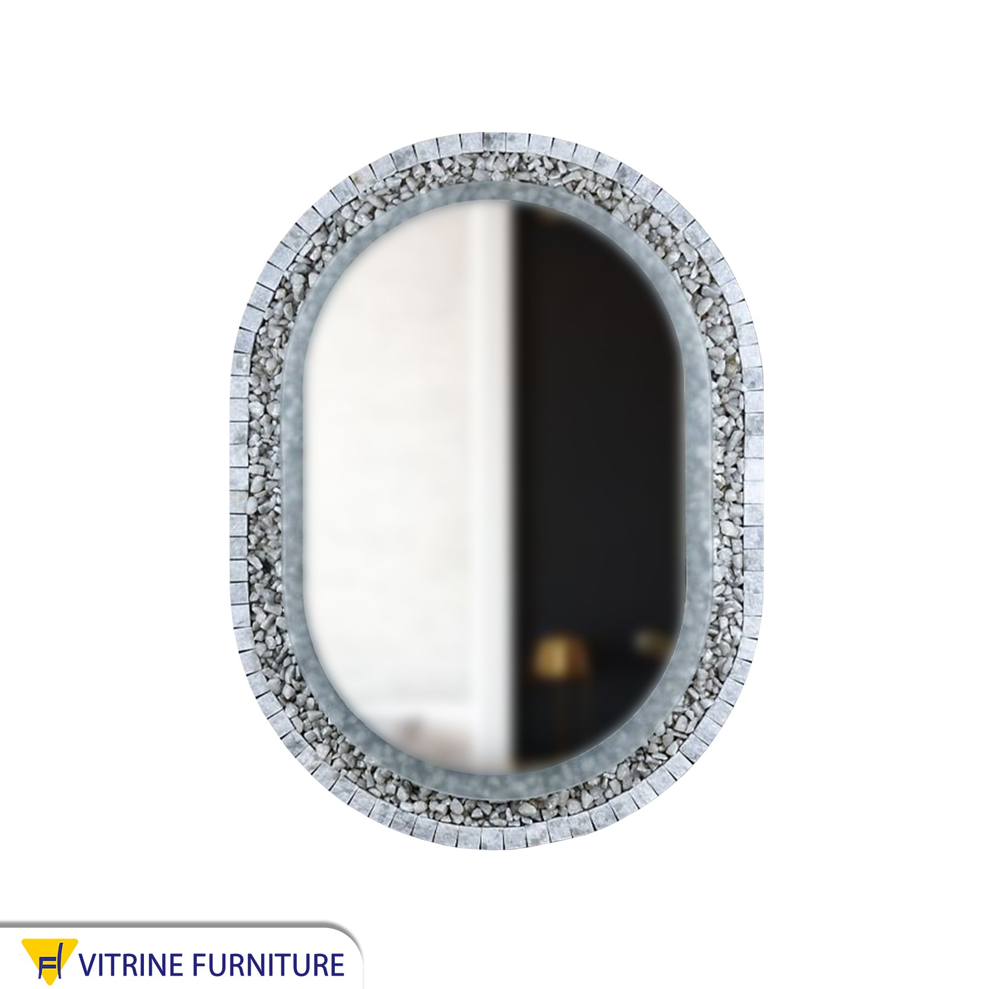 LED mirror with a silver marble and stone frame