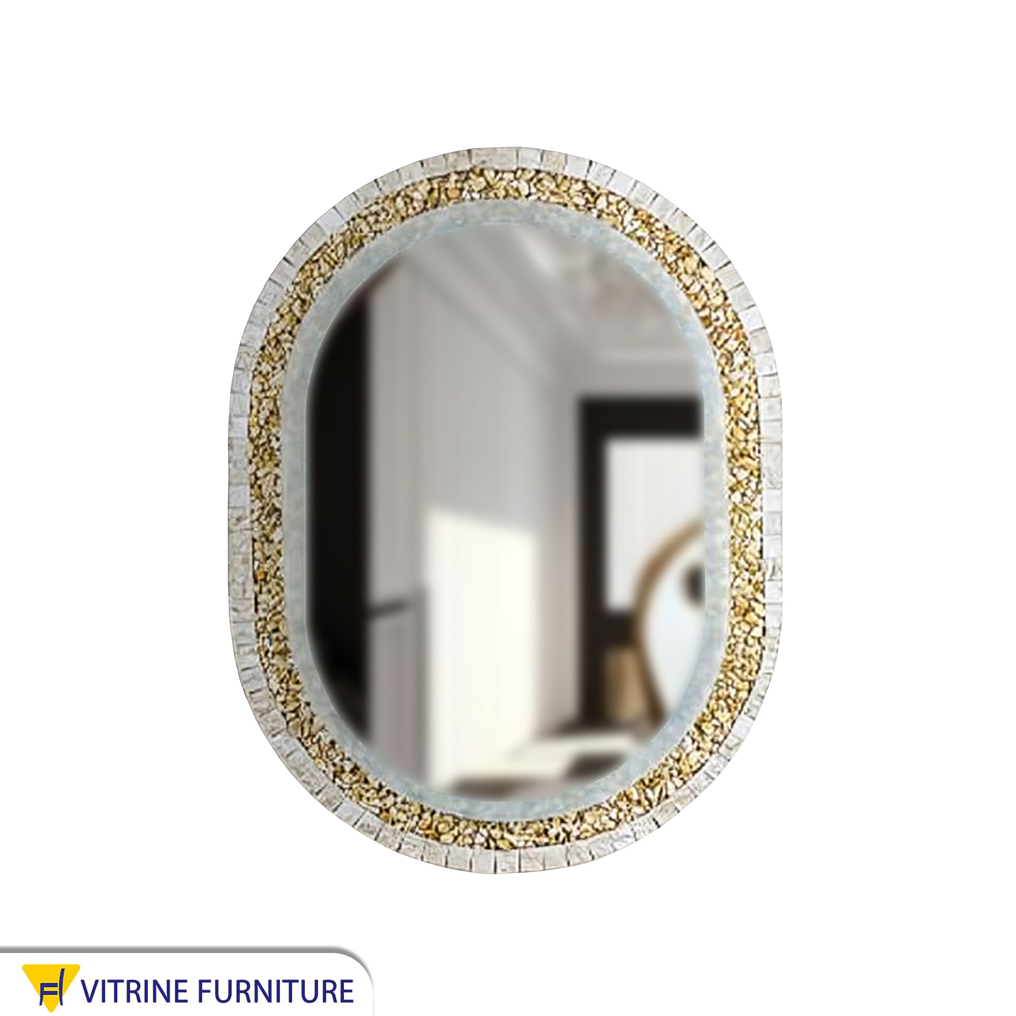 LED mirror with a golden marble and stone frame