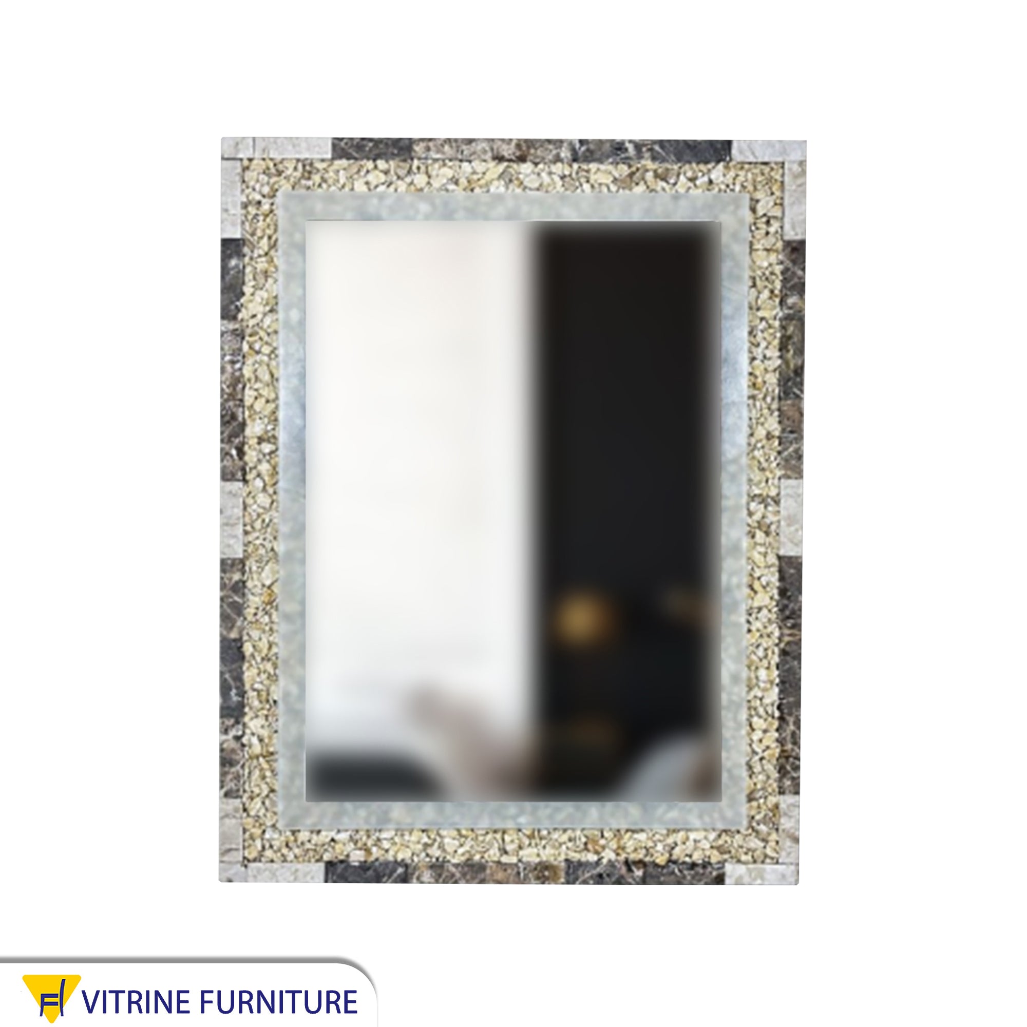 Rectangular mirror with a marble and stone frame