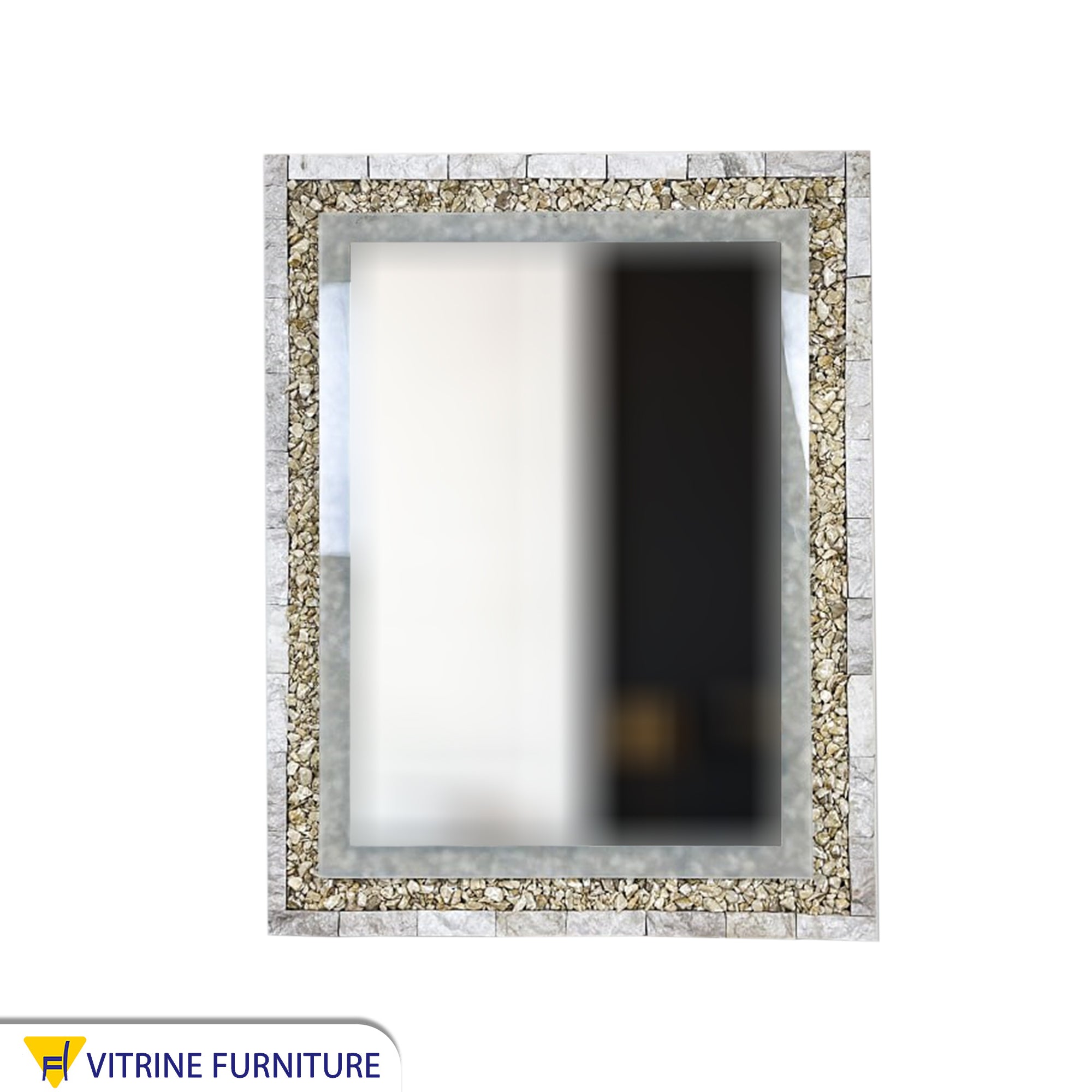 Rectangular mirror with a silver marble and stone frame