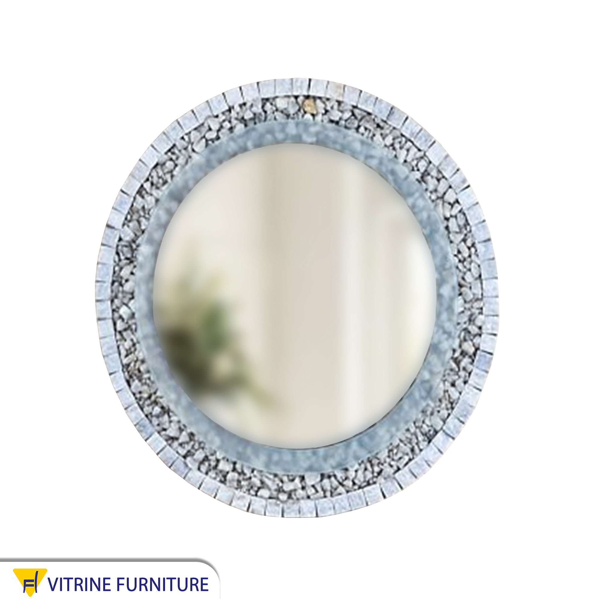 Circular mirror with marble and stone frame
