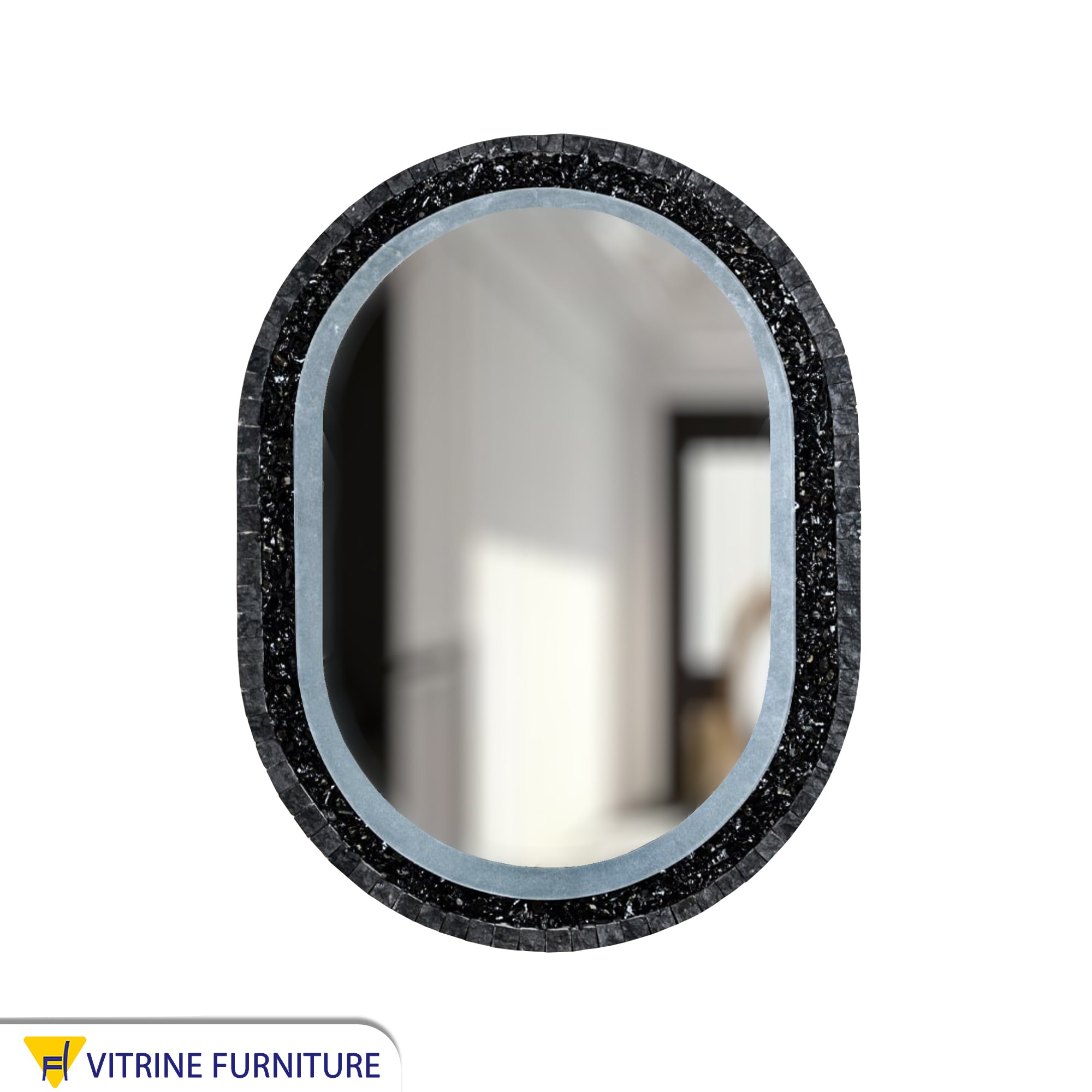 Oval LED mirror with black frame