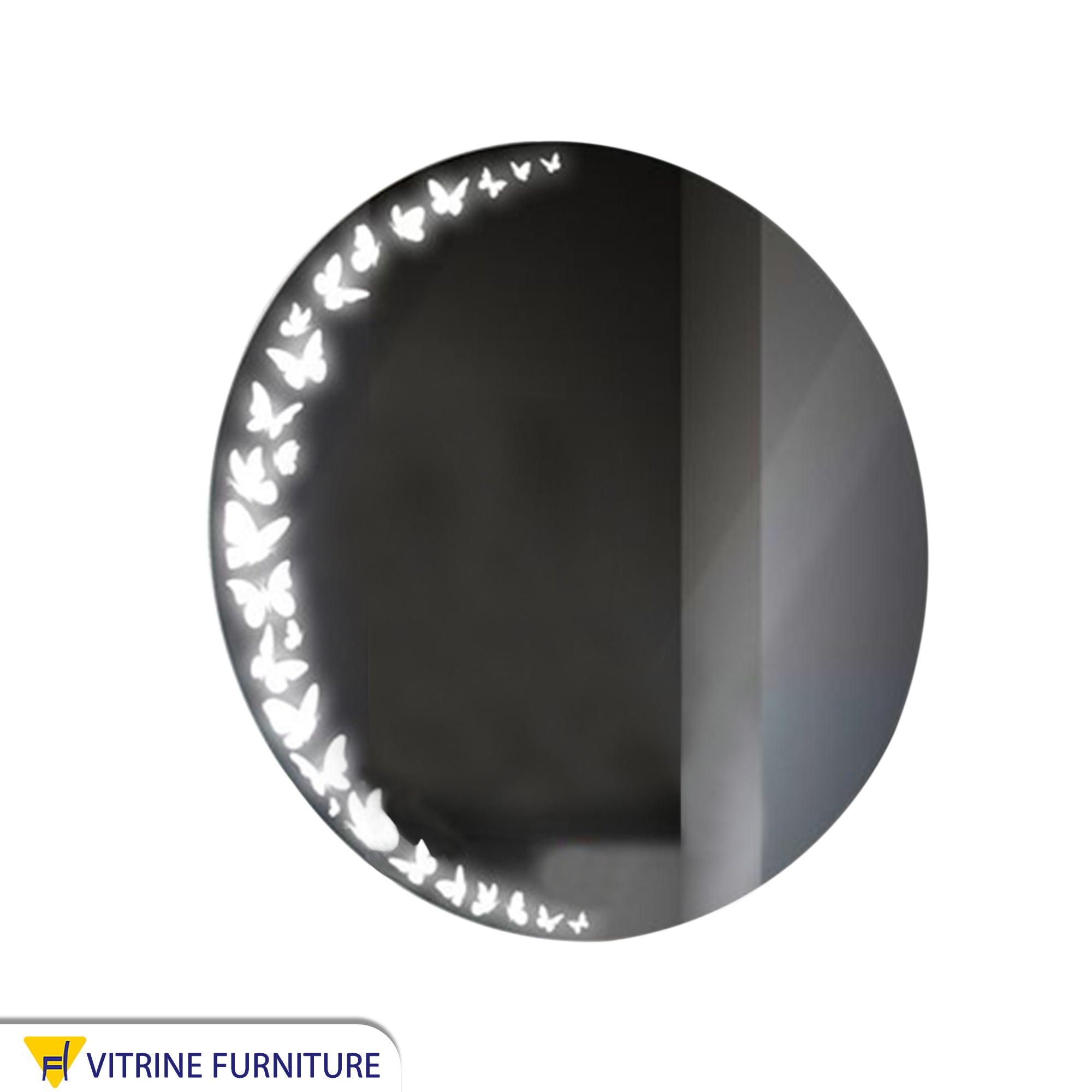 Circular LED mirror with butterfly designs