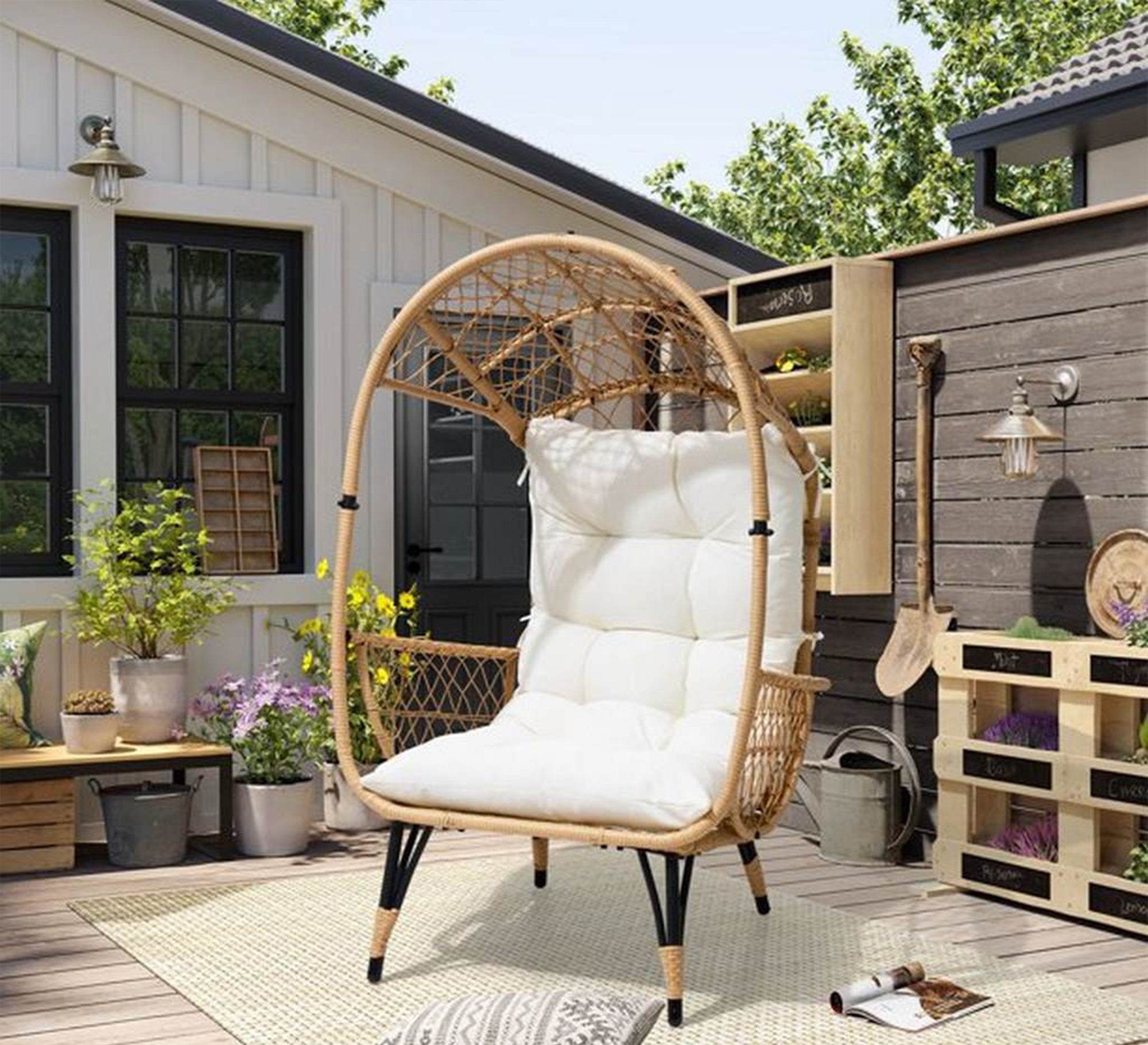 Rattan single chair with umbrella