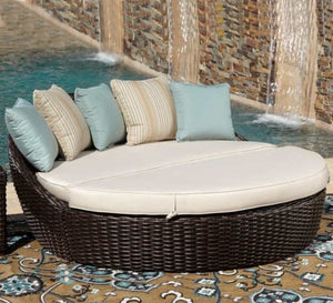 Round rattan bed with half backrest