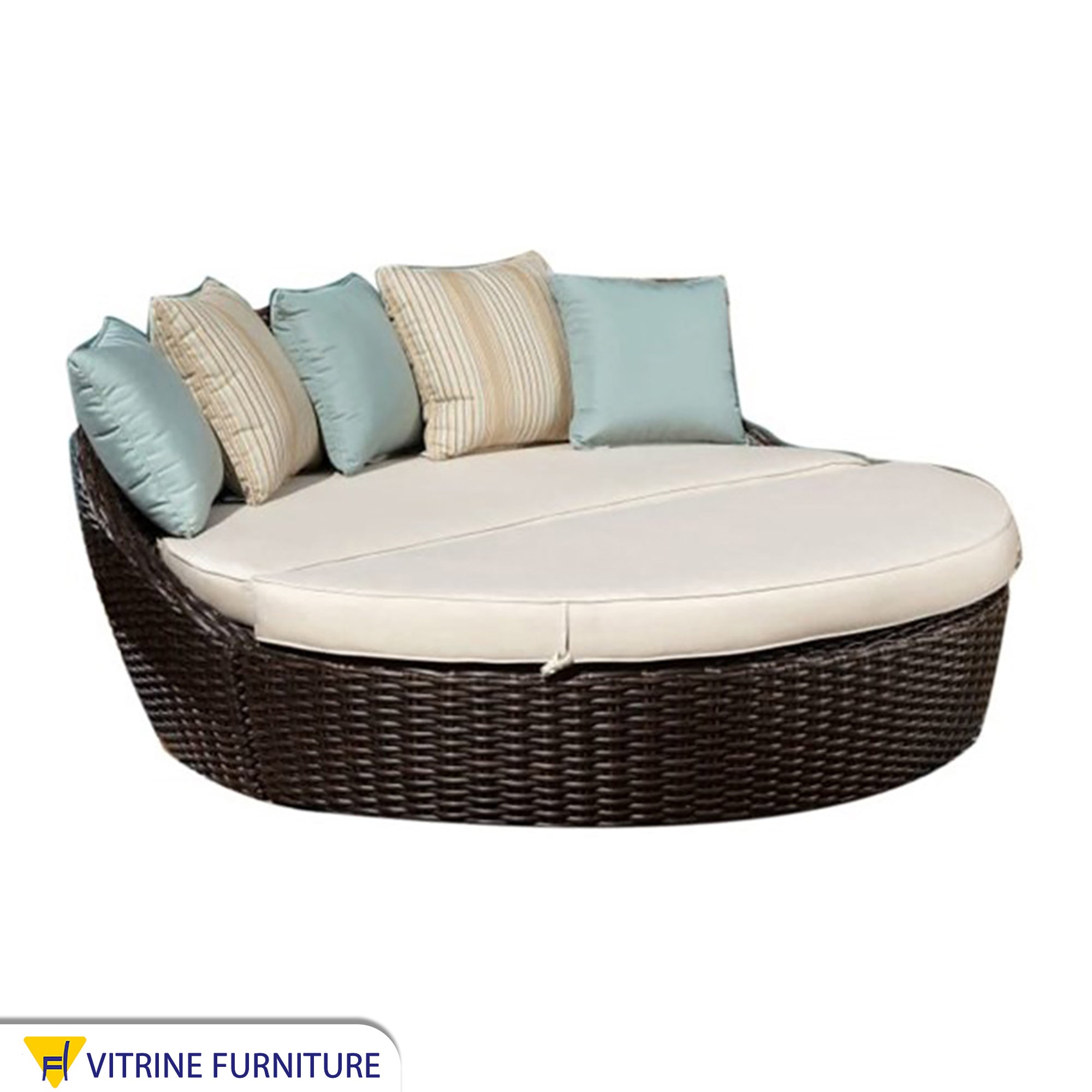 Round rattan bed with half backrest
