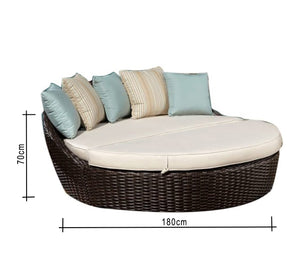 Round rattan bed with half backrest