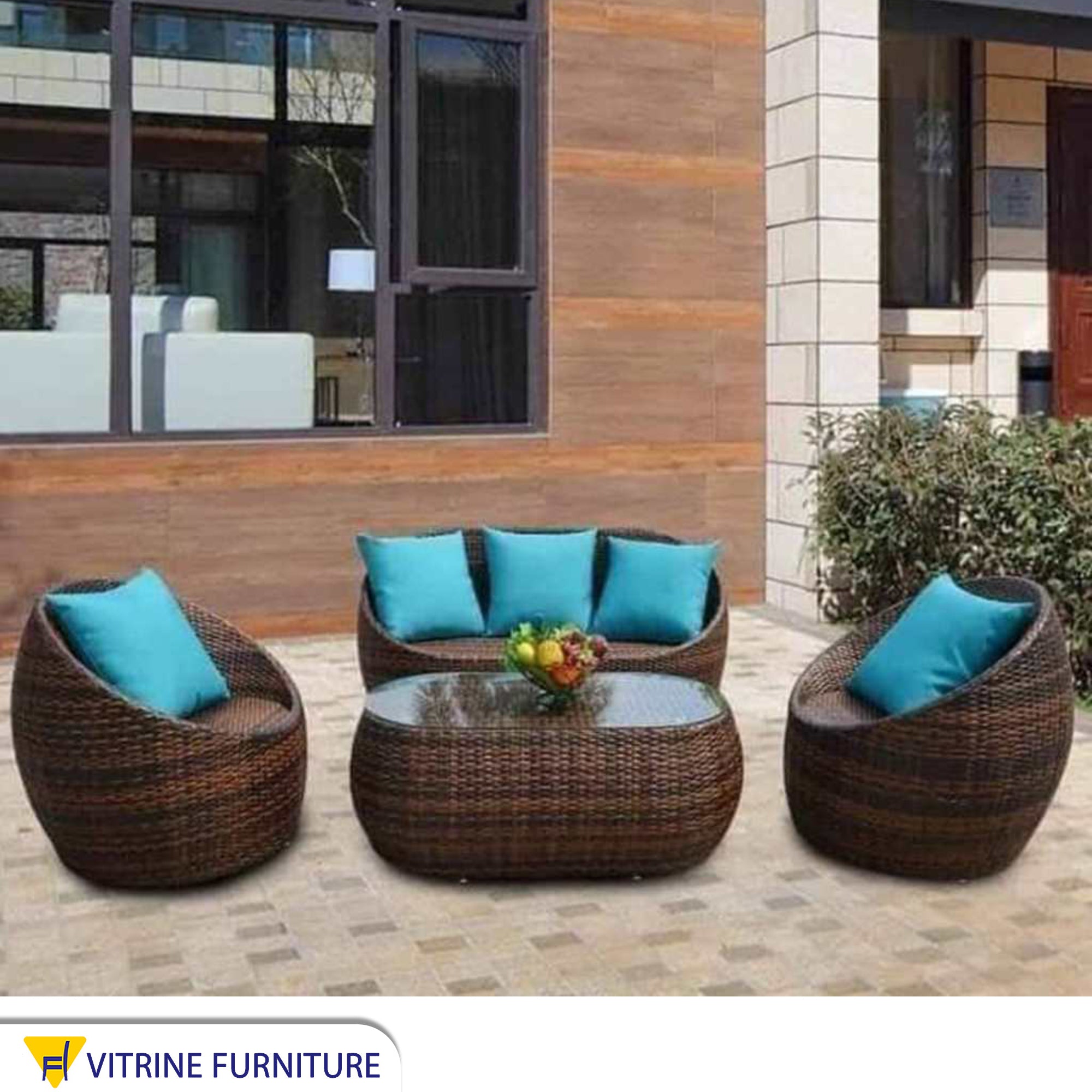 An outdoor seating set with an exceptional design