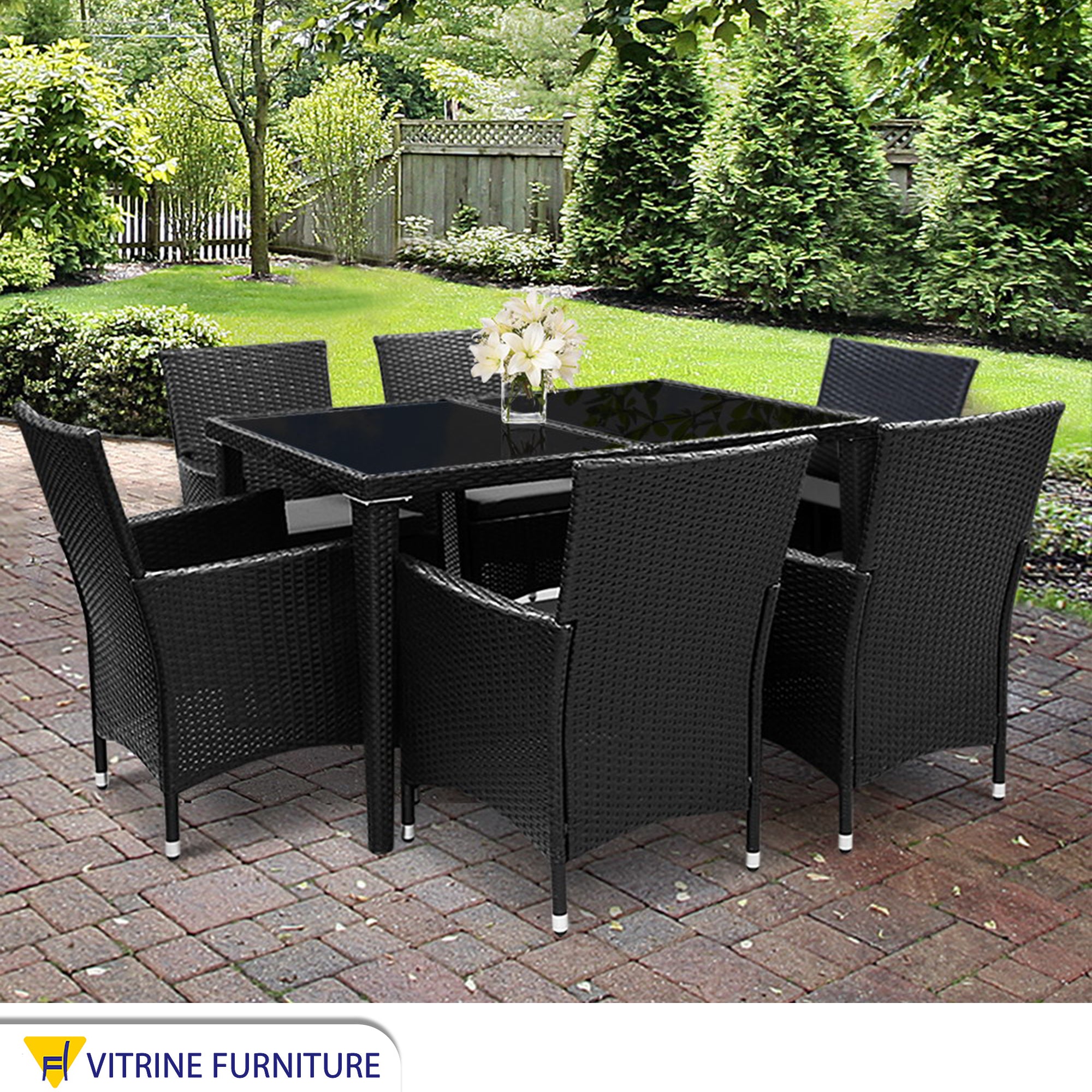 Rattan dining set with table and six chairs