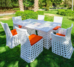 Dining table with glass top and six chairs