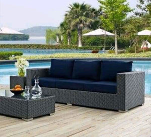 Gray triple sofa for outdoor spaces