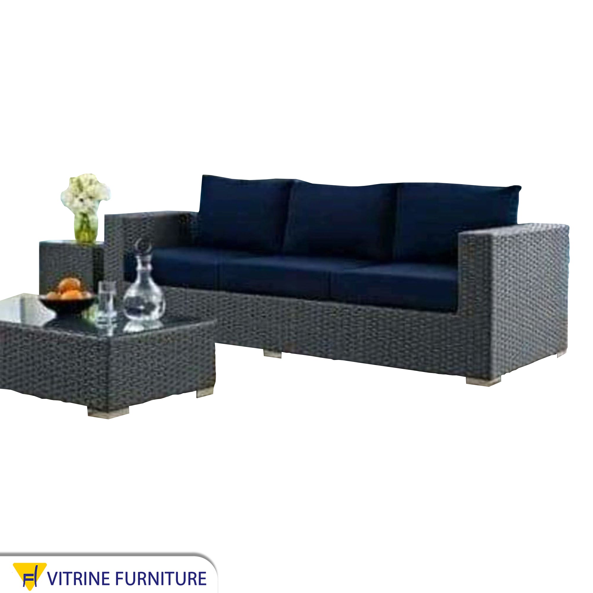 Gray triple sofa for outdoor spaces