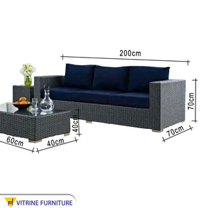 Gray triple sofa for outdoor spaces