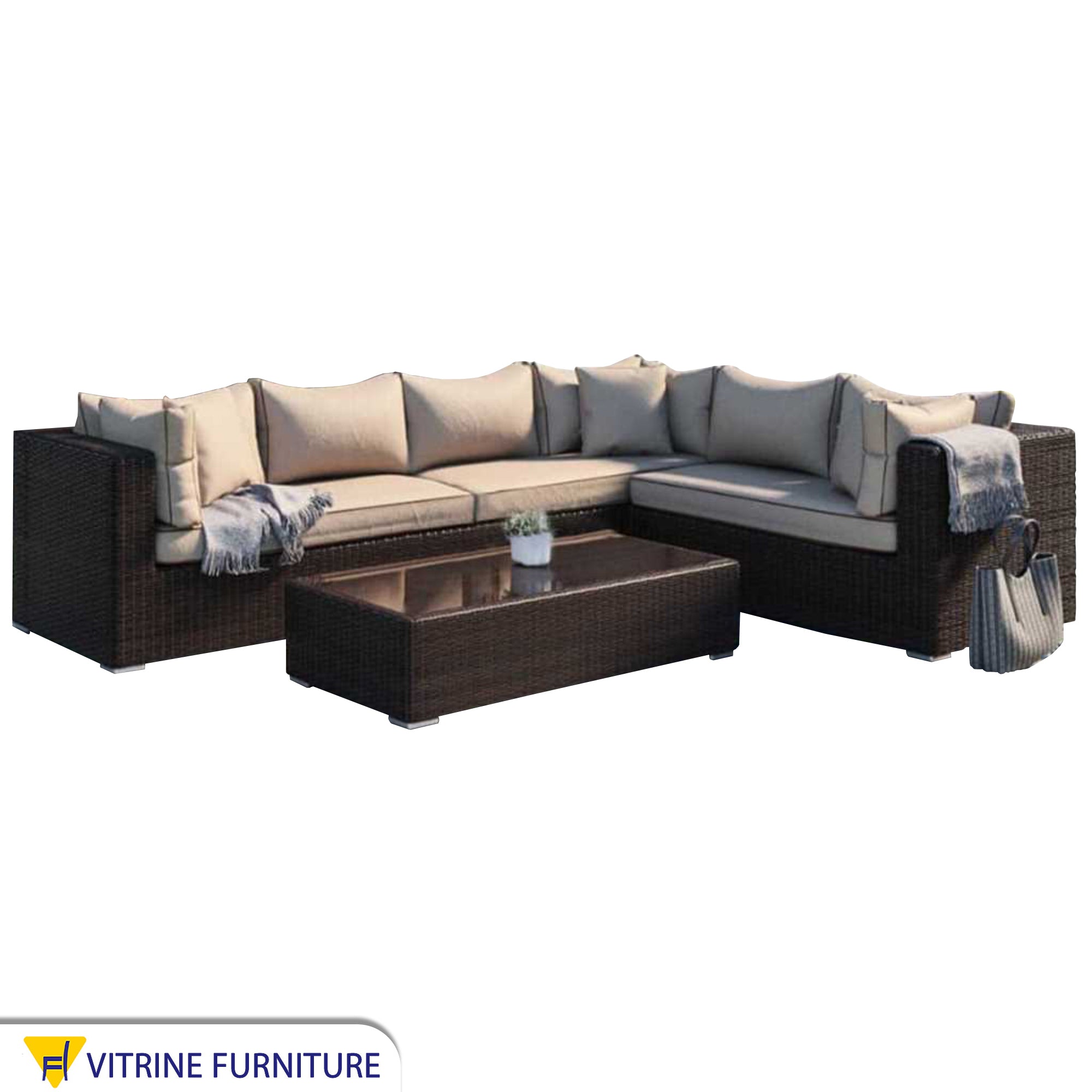 Rattan L-shaped corner seating set