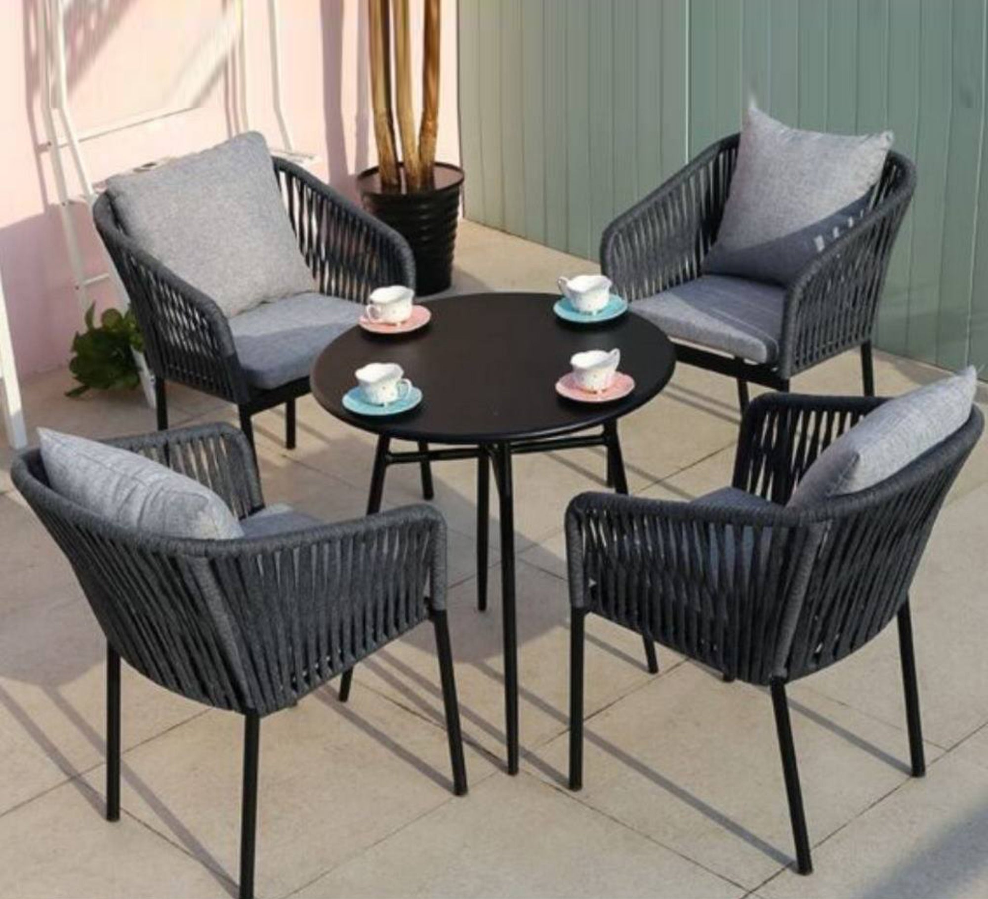 Four Elegant Gray Chairs & Table Set for Terraces