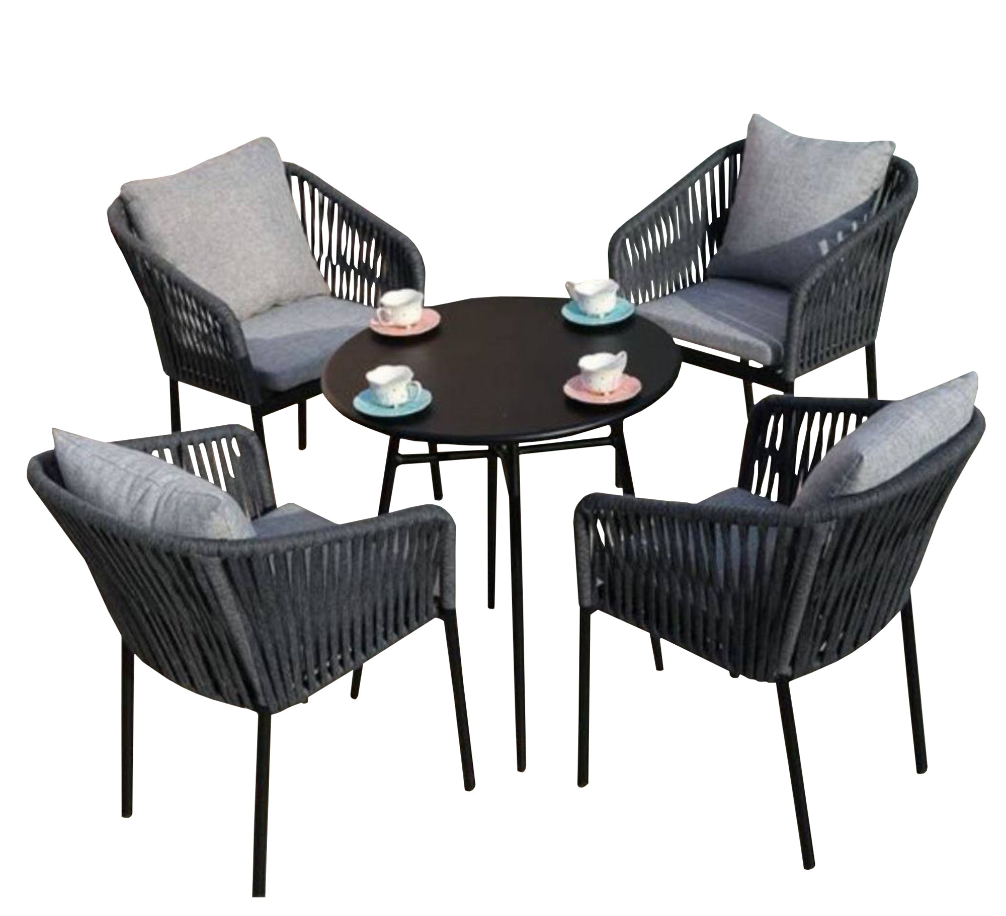 Four Elegant Gray Chairs & Table Set for Terraces