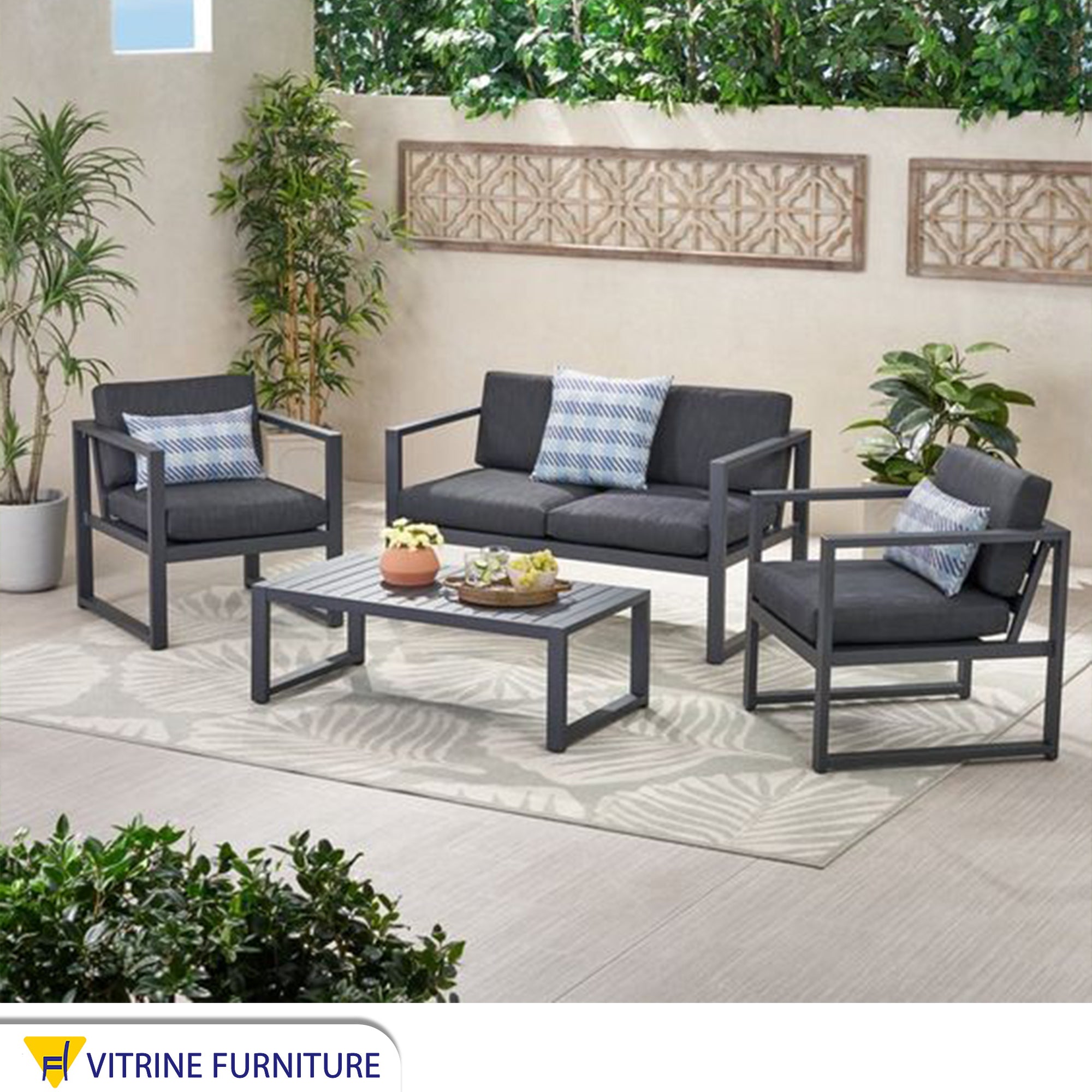 Outdoor seating set with steel frame