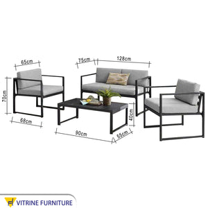 Outdoor seating set with steel frame