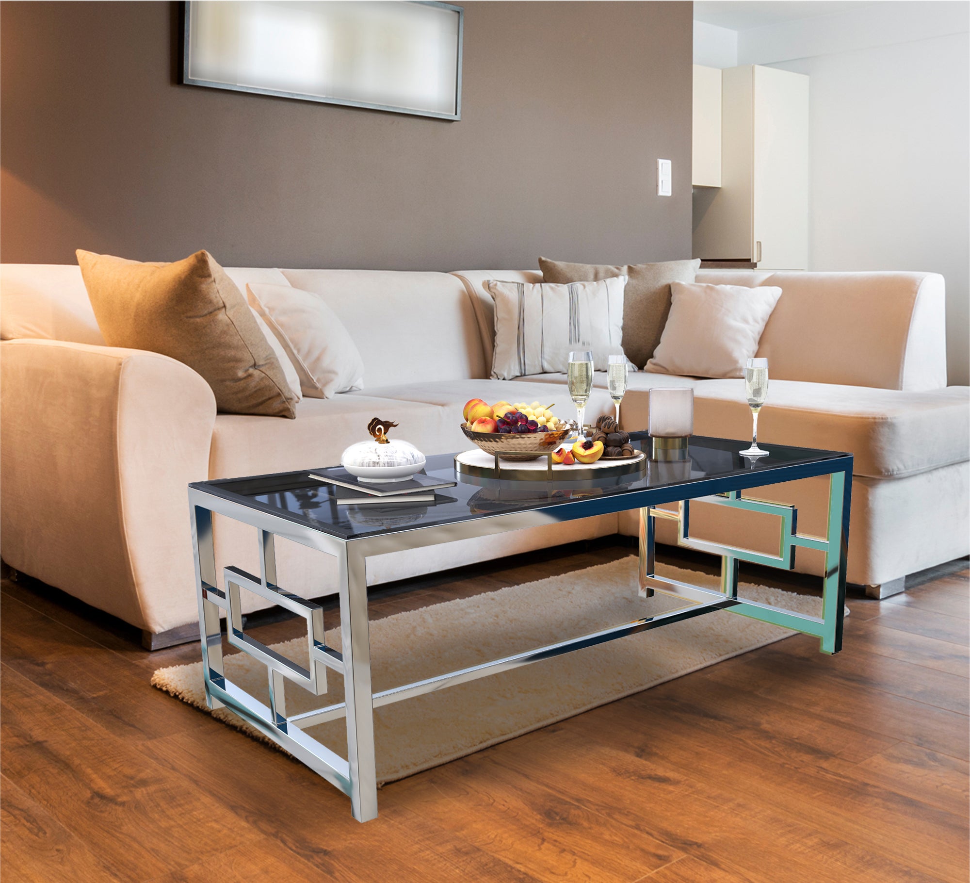 Rectangular coffee table in shiny silver