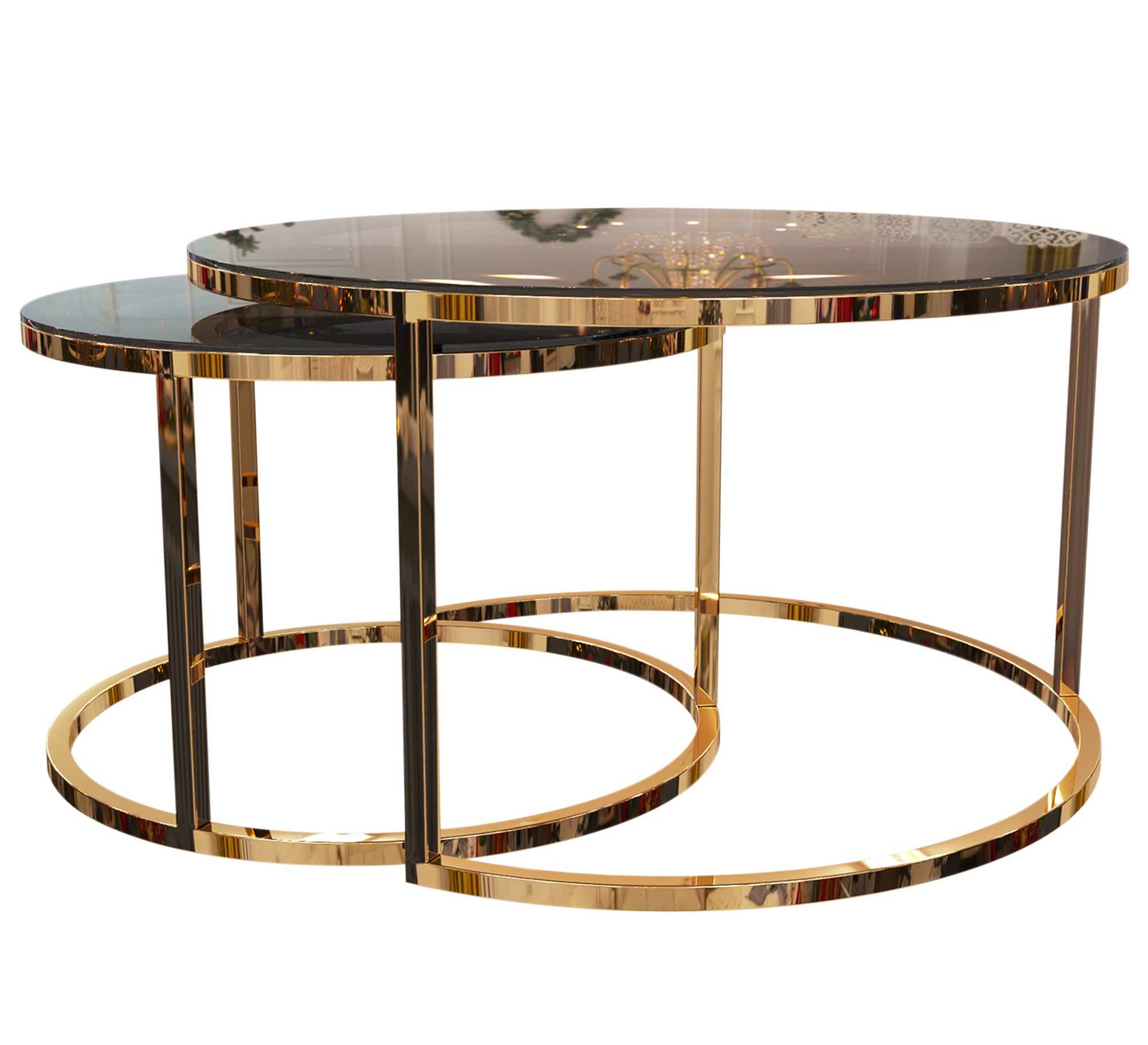 2 interlocking circular coffee tables