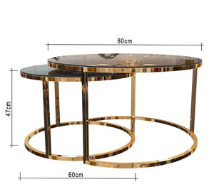 2 interlocking circular coffee tables