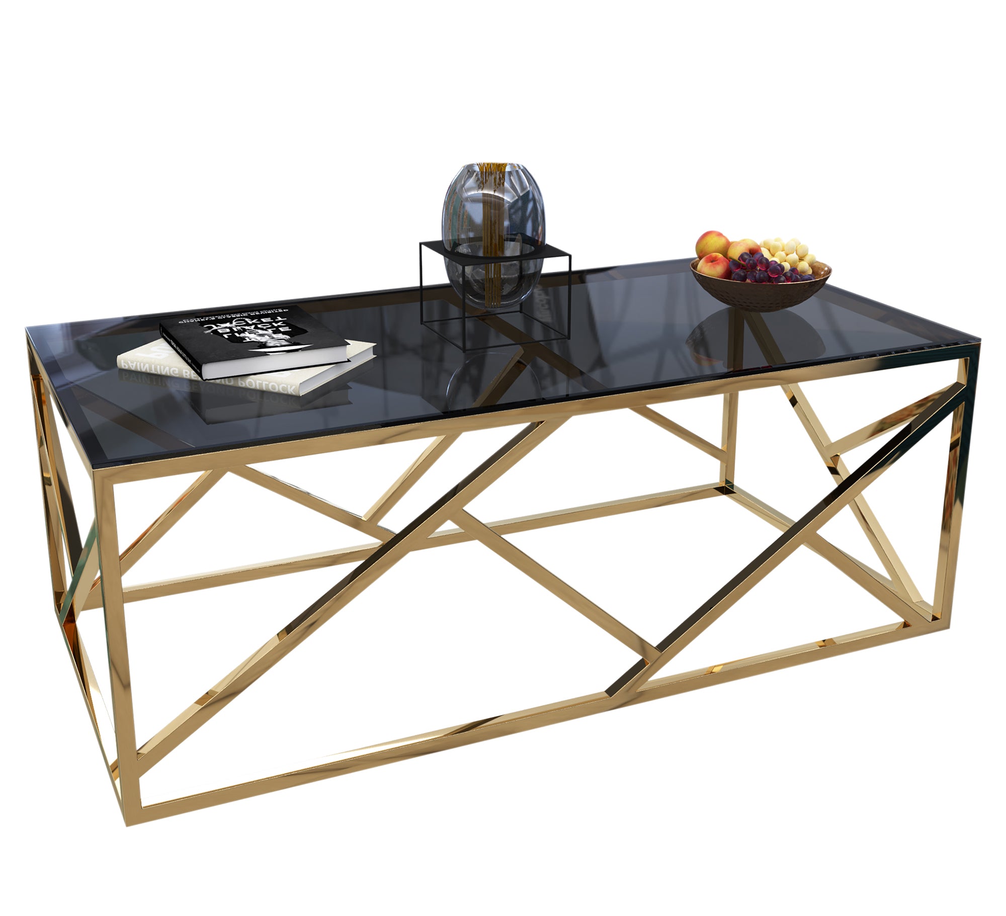 Rectangular table with a decorative steel frame