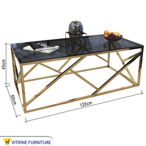 Rectangular table with a decorative steel frame