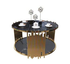 Golden circular table with two living surfaces