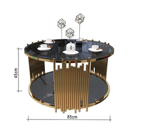 Golden circular table with two living surfaces