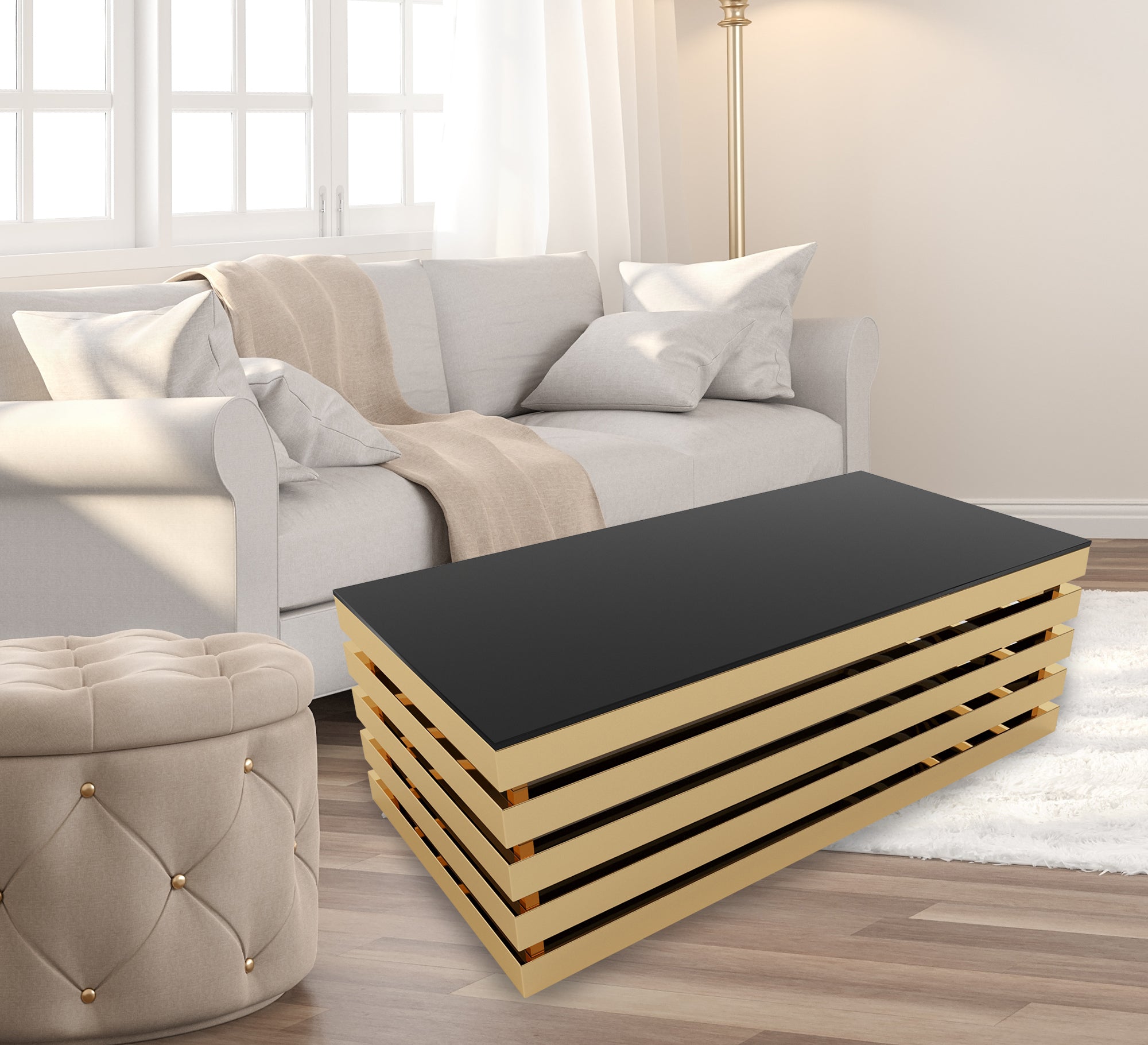 Rectangular table in black and shiny gold