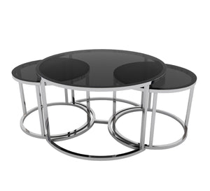 Three tables with a silver frame