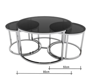 Three tables with a silver frame