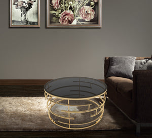 Circular center table with black glass