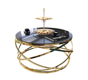 Circular table with golden blown chassis