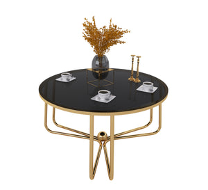 Circular table with three interlocking legs