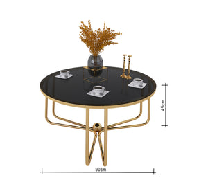 Circular table with three interlocking legs