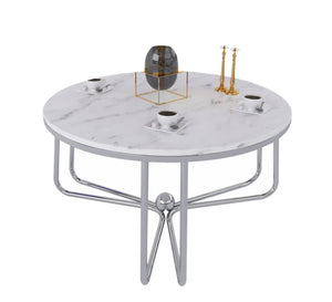 Circular table with three-legged chassis