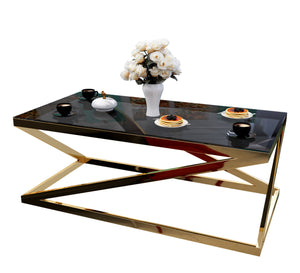 Rectangular table with gold letter Z chassis