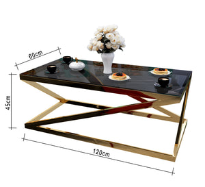 Rectangular table with gold letter Z chassis