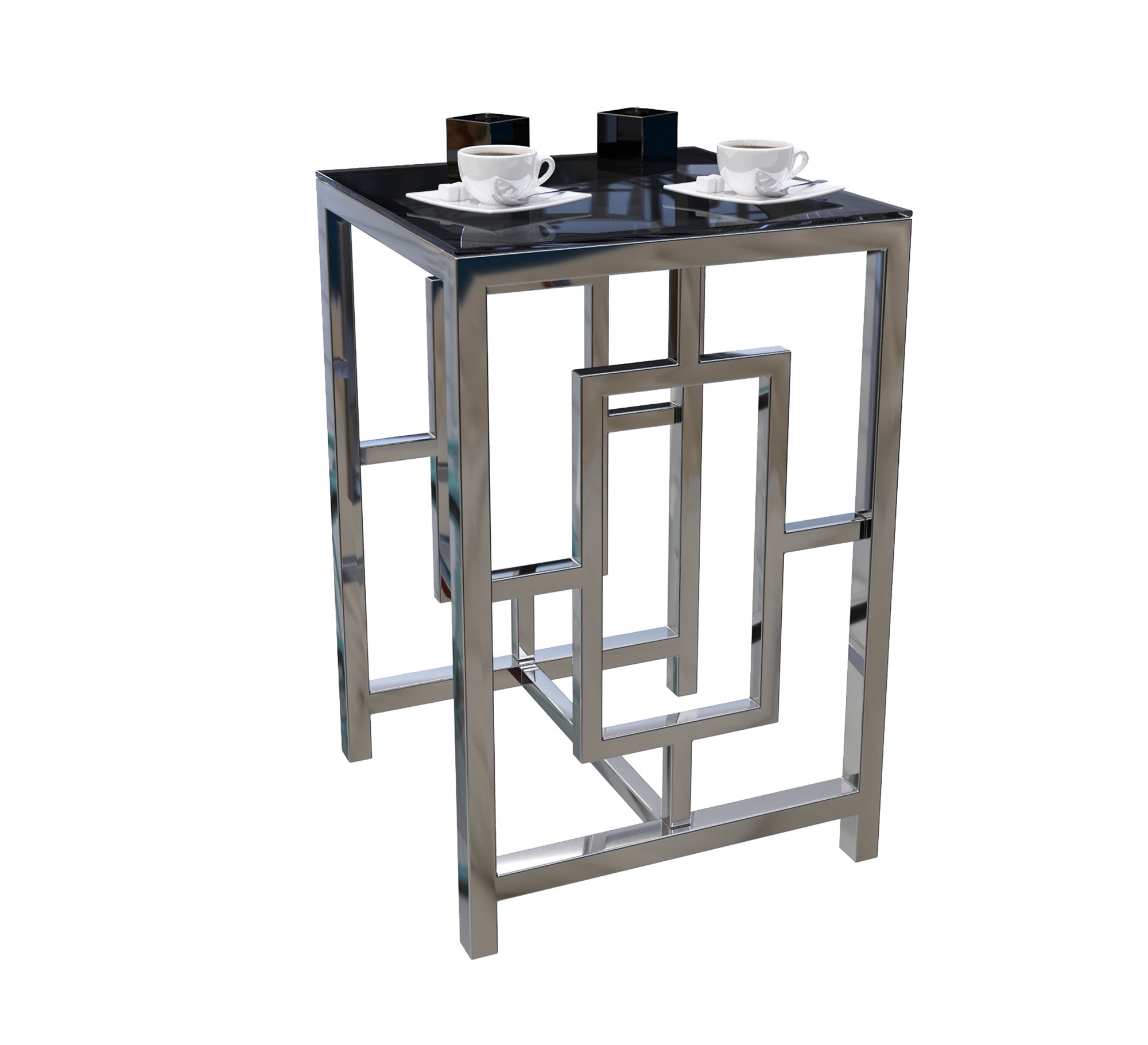 Side table with decorated steel chassis