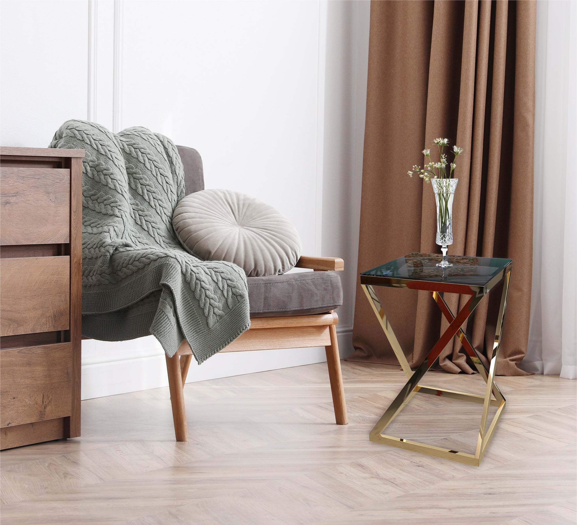 Square side table with black glass top