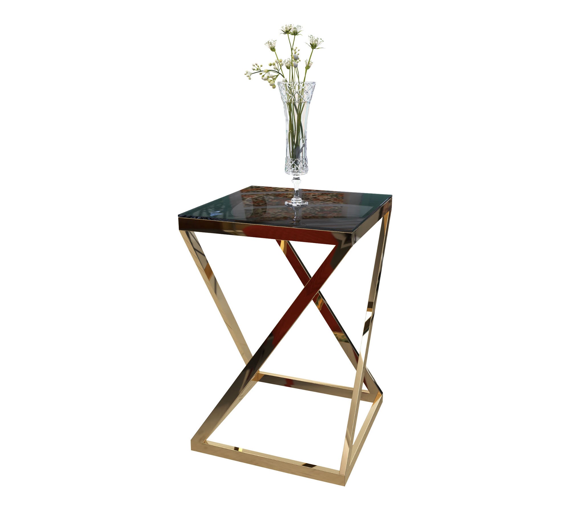 Square side table with black glass top